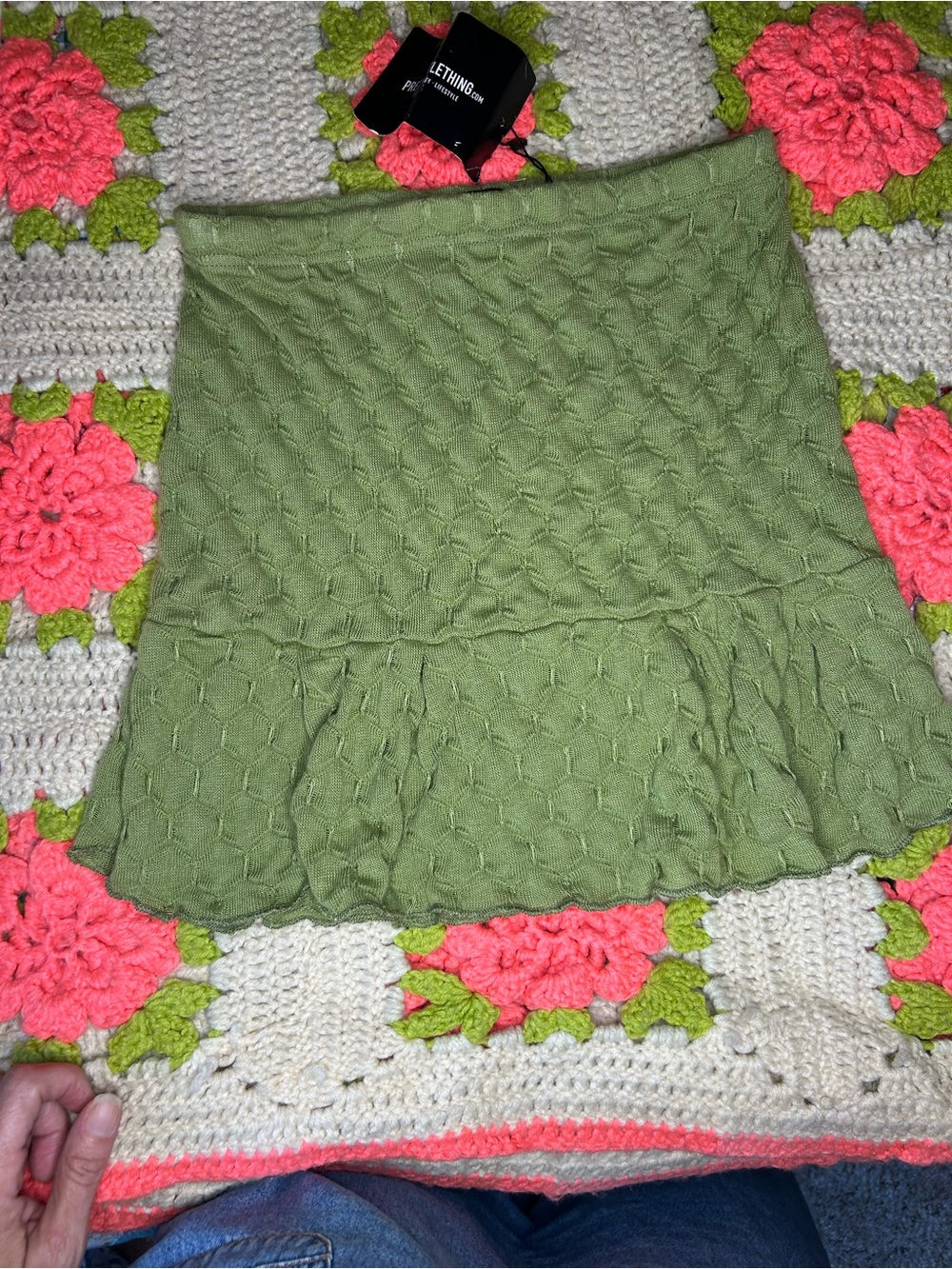Olive Knit Ruffle Mini Skirt - Women's